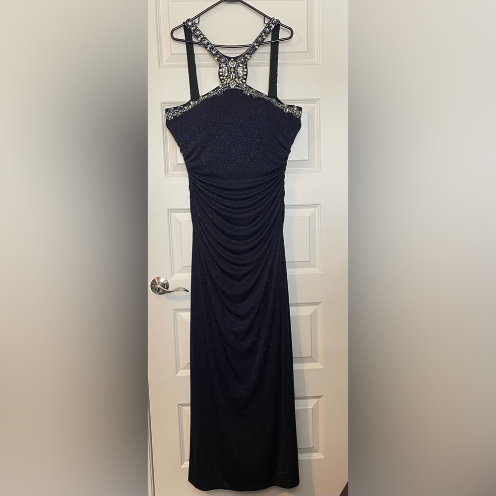 Cachet long formal sequin sparkling navy blue dress size 16